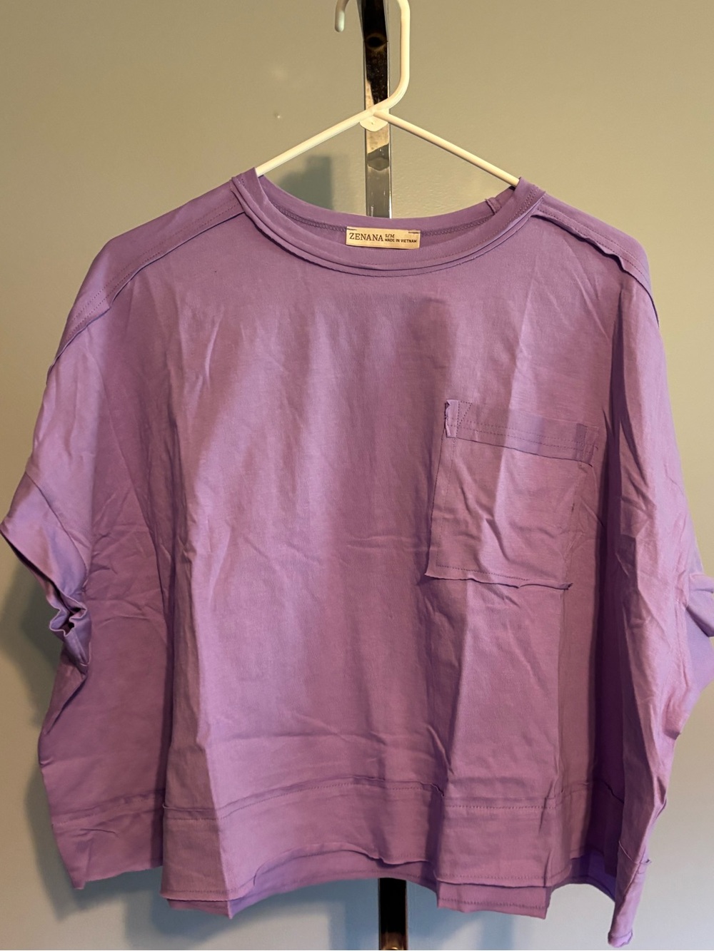 ZENANA women’s purple boxy cropped short sleeve s/m